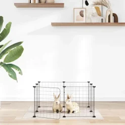 vidaXL Productos Para Mascotas-Jaula para mascotas de 8 paneles con puerta de acero, color negro, 35 x 35 cm