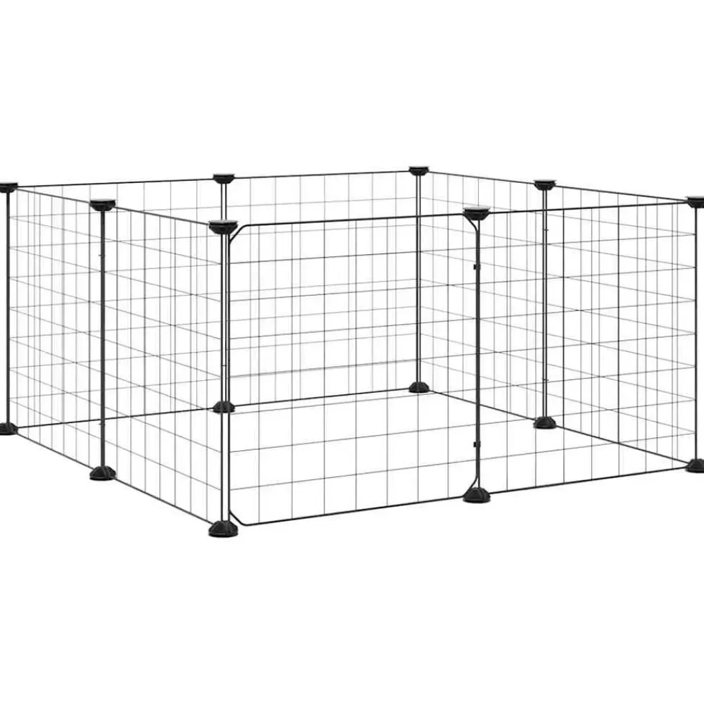 vidaXL Productos Para Mascotas-Jaula para mascotas de 8 paneles con puerta de acero, color negro, 35 x 35 cm