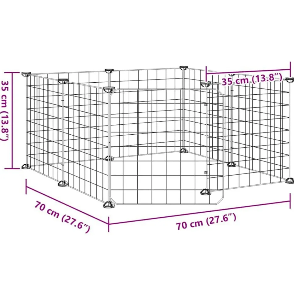 vidaXL Productos Para Mascotas-Jaula para mascotas de 8 paneles con puerta de acero, color negro, 35 x 35 cm