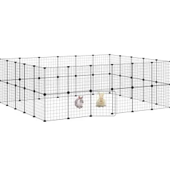 vidaXL Productos Para Mascotas-Jaula para mascotas de 44 paneles puerta acero negro 35x35 cm