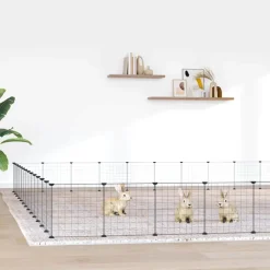 vidaXL Jaula para mascotas de 52 paneles puerta acero negro 35x35cm