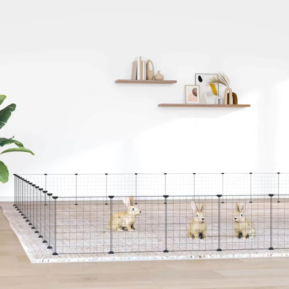vidaXL Jaula para mascotas de 52 paneles puerta acero negro 35x35cm