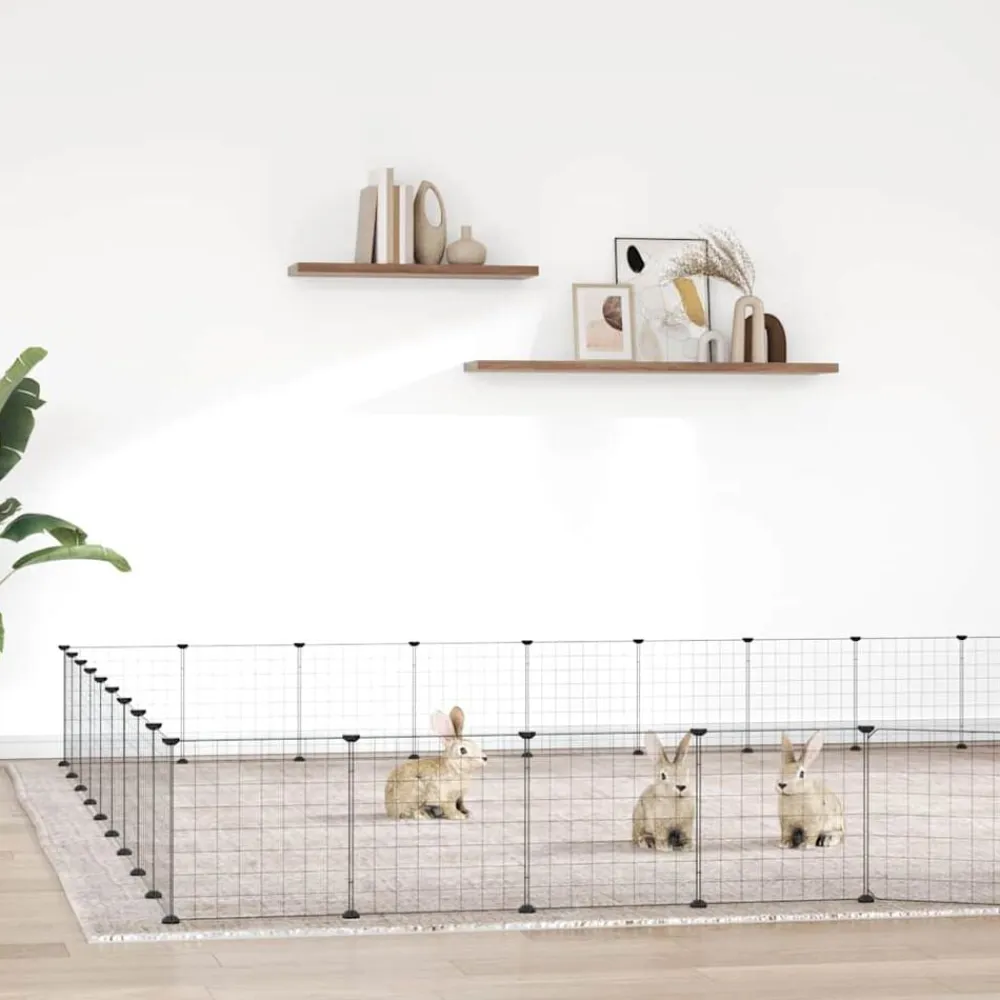 vidaXL Productos Para Mascotas-Jaula para mascotas de 36 paneles puerta acero negro 35x35 cm