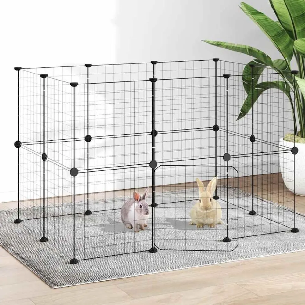 vidaXL Jaula para mascotas de 20 paneles puerta acero negro 35x35 cm Clearance