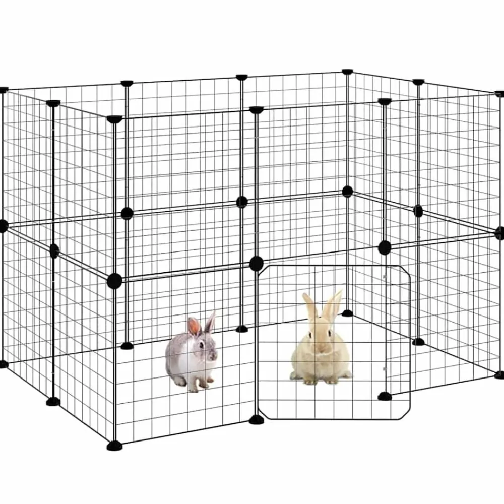 vidaXL Jaula para mascotas de 20 paneles puerta acero negro 35x35 cm Clearance