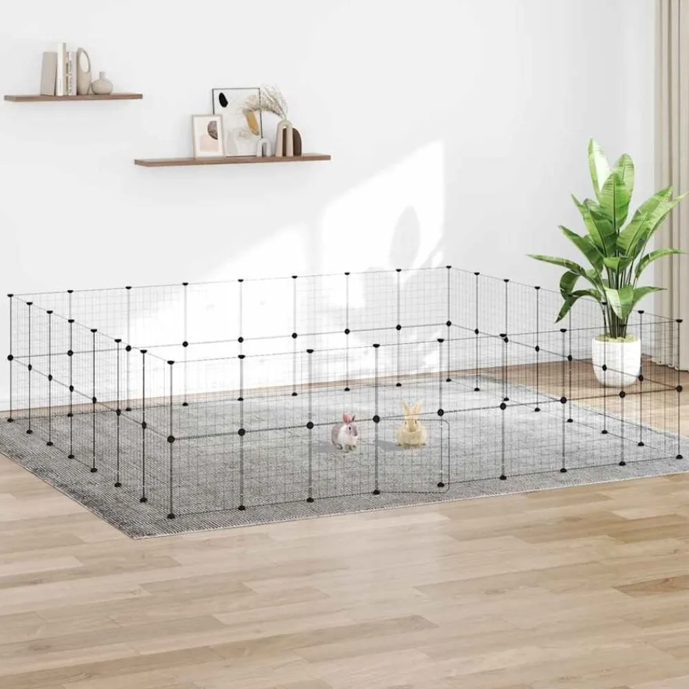 vidaXL Productos Para Mascotas-Jaula para mascotas de 60 paneles puerta acero negro 35x35 cm