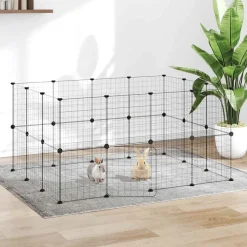 vidaXL Productos Para Mascotas-Jaula para mascotas de 28 paneles puerta acero negro 35x35 cm