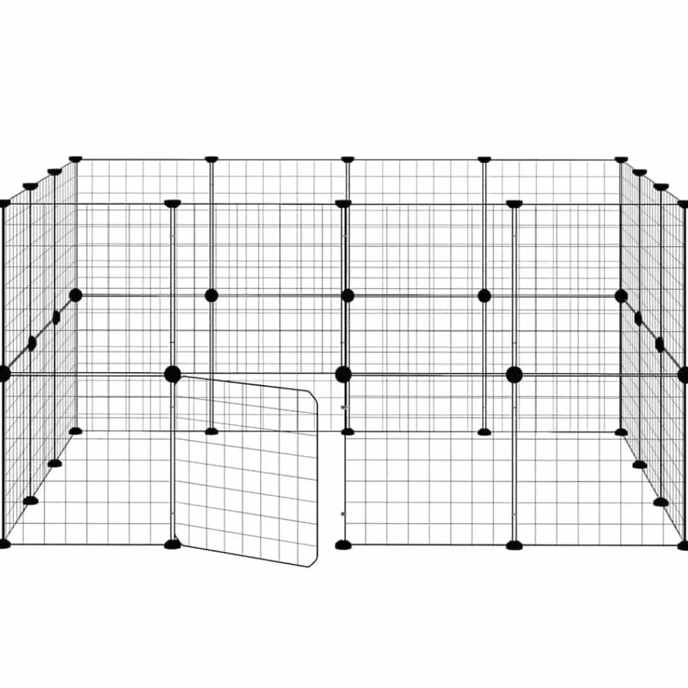 vidaXL Productos Para Mascotas-Jaula para mascotas de 28 paneles puerta acero negro 35x35 cm