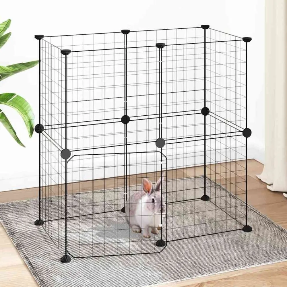 vidaXL Jaula para mascotas de 12 paneles puerta acero negro 35x35cm Outlet