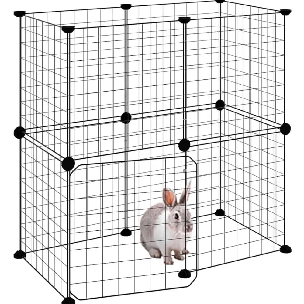 vidaXL Jaula para mascotas de 12 paneles puerta acero negro 35x35cm Outlet