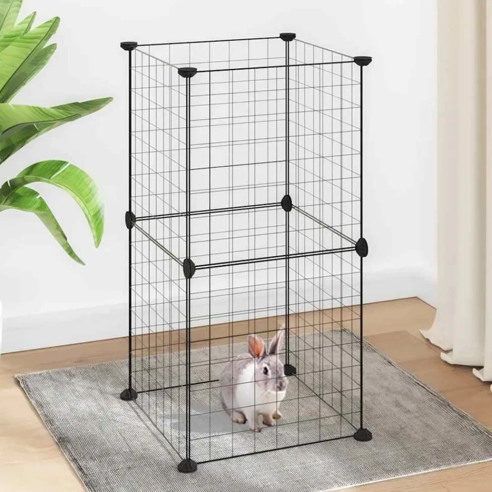 vidaXL Productos Para Mascotas-Jaula para mascotas de 8 paneles acero negro 35x35cm