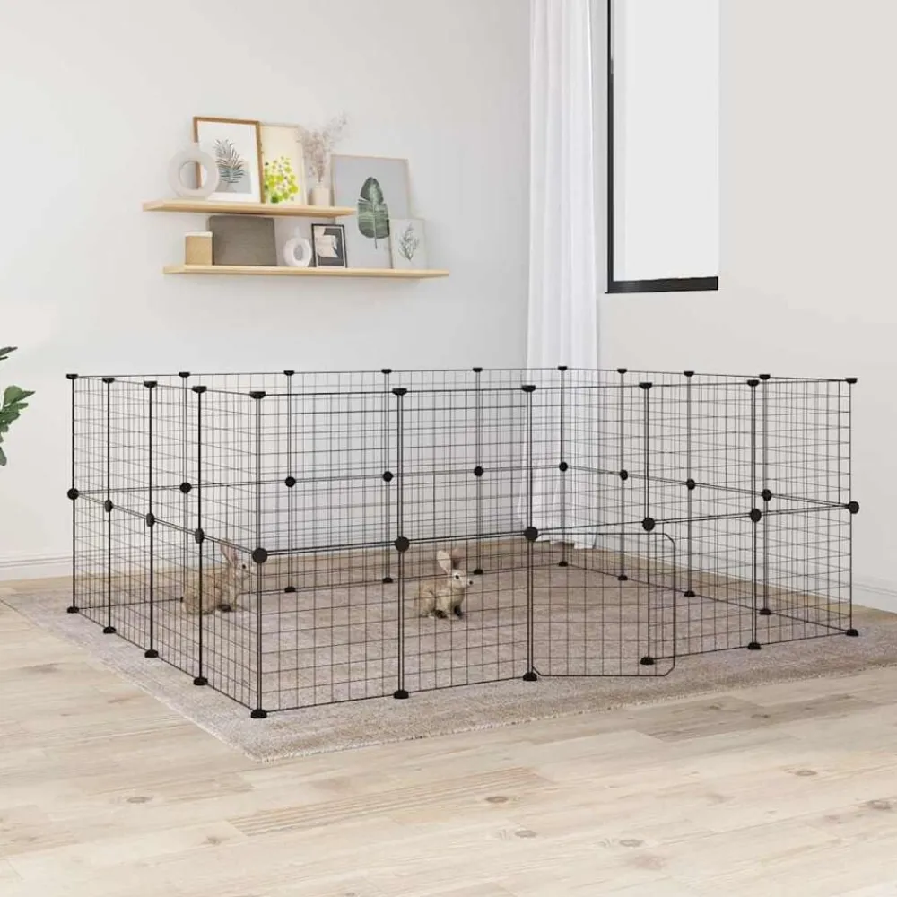 vidaXL Productos Para Mascotas-Jaula para mascotas de 36 paneles puerta acero negro 35x35 cm