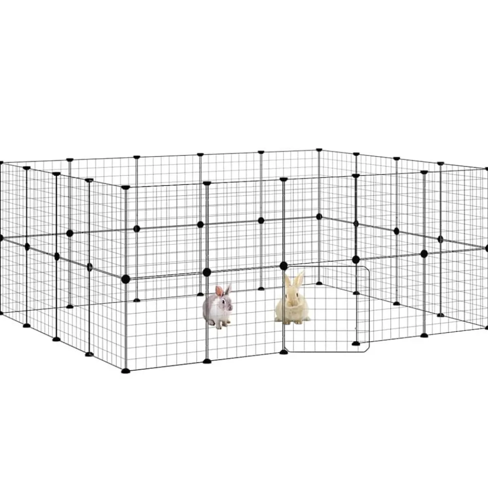 vidaXL Productos Para Mascotas-Jaula para mascotas de 36 paneles puerta acero negro 35x35 cm