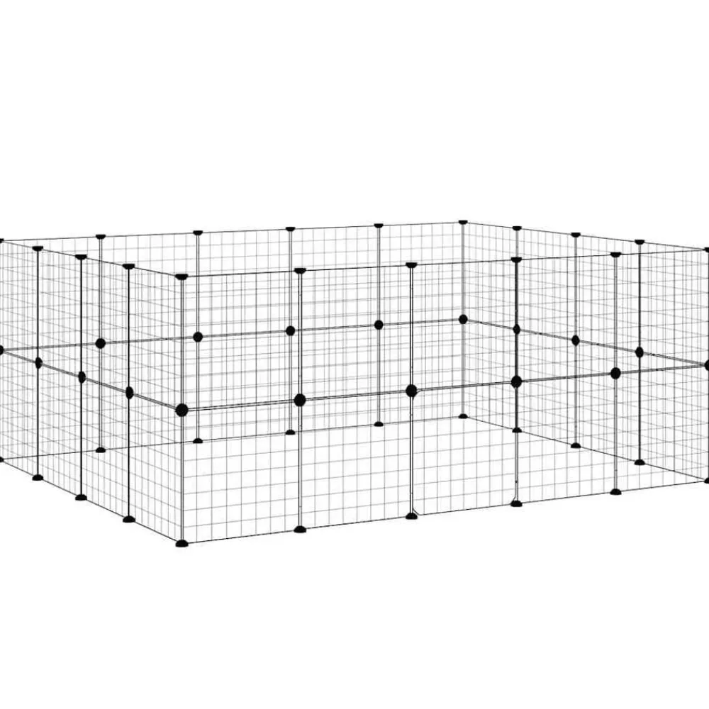 vidaXL Productos Para Mascotas-Jaula para mascotas de 36 paneles puerta acero negro 35x35 cm