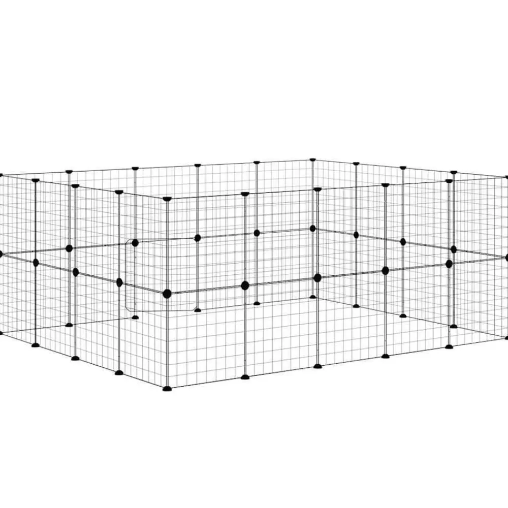 vidaXL Productos Para Mascotas-Jaula para mascotas de 36 paneles puerta acero negro 35x35 cm