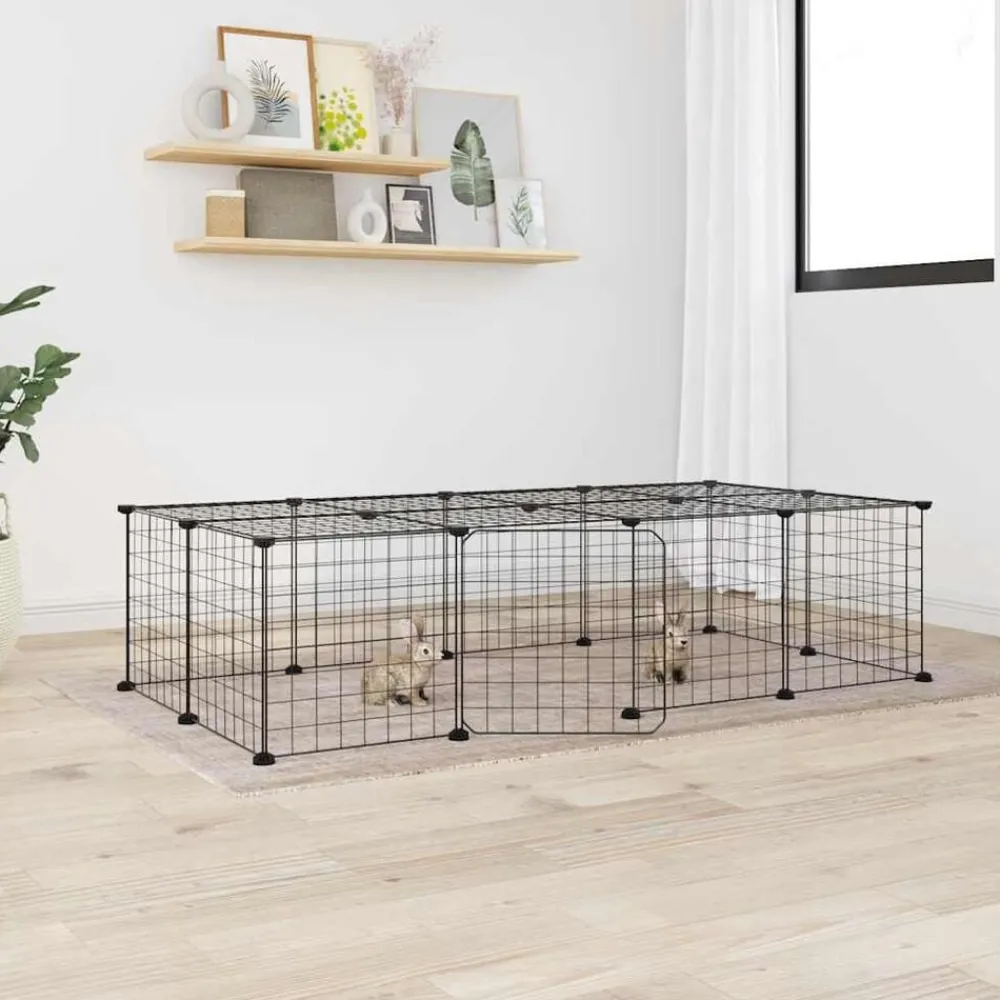 vidaXL Jaula para mascotas de 20 paneles puerta acero negro 35x35 cm Discount