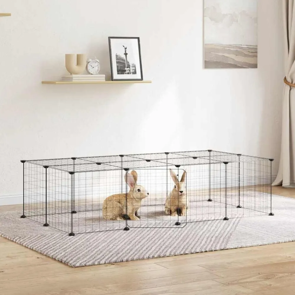 vidaXL Jaula para mascotas de 20 paneles puerta acero negro 35x35 cm Discount