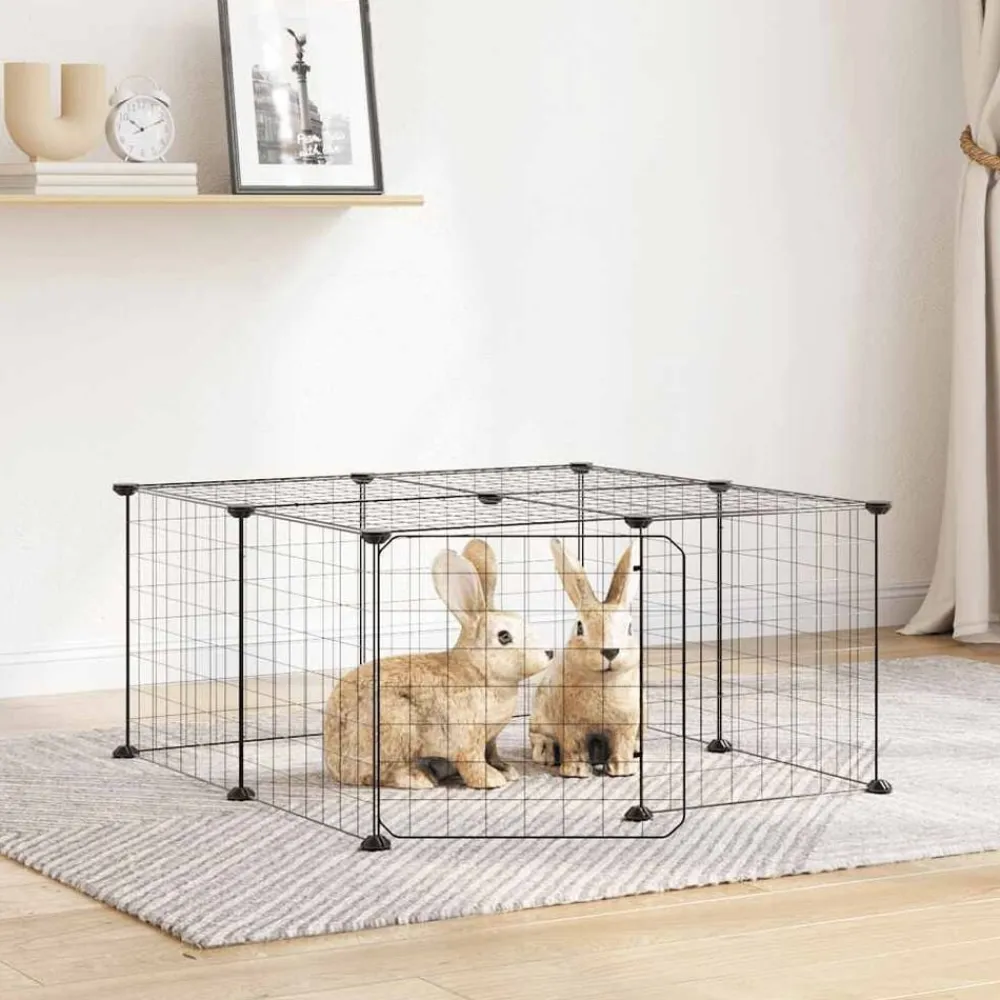 vidaXL Jaula para mascotas de 12 paneles puerta acero negro 35x35cm Hot