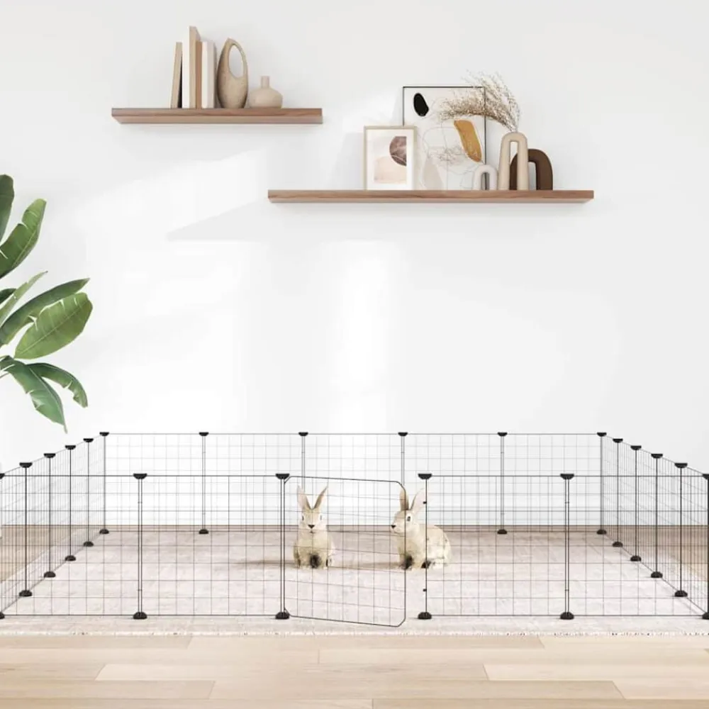 vidaXL Productos Para Mascotas-Jaula para mascotas de 20 paneles puerta acero negro 35x35 cm