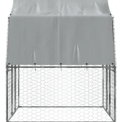 vidaXL Jaula para perros con techo y puerta acero galvanizado plateado Hot