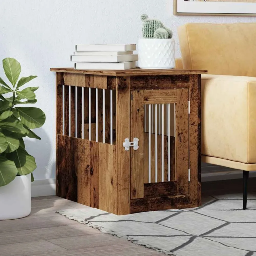 vidaXL Jaula para perros madera de ingeniería madera vieja 45x62x59 cm Madera antigua Outlet