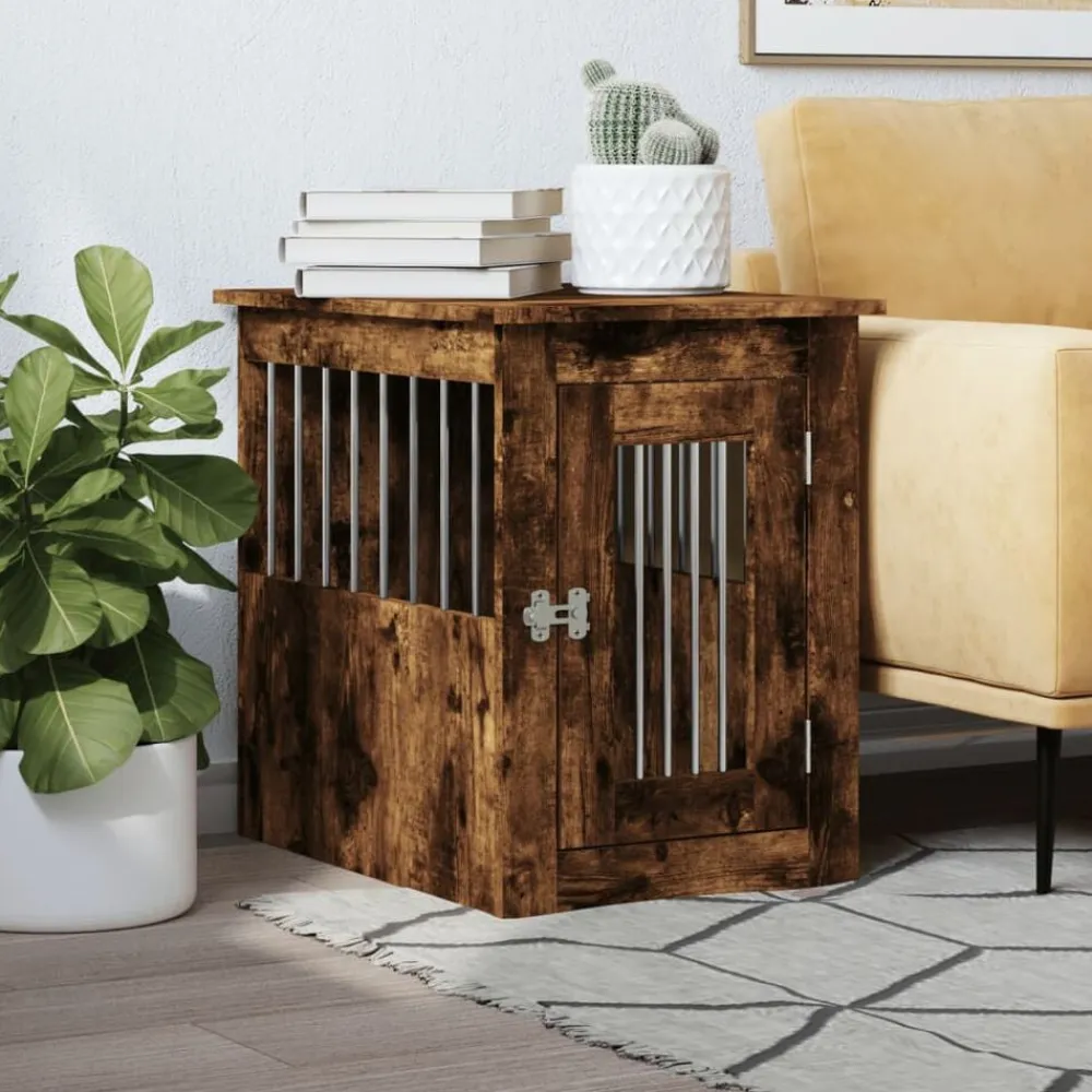 vidaXL Jaula para perros madera ingeniería 45x62x59 cm Roble ahumado Sale
