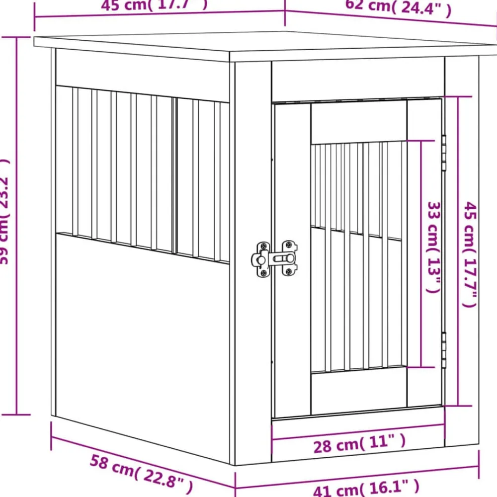 vidaXL Jaula para perros madera ingeniería 45x62x59 cm Roble ahumado Sale