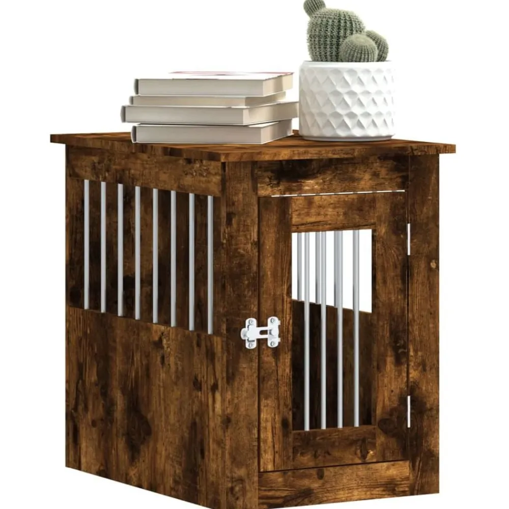 vidaXL Jaula para perros madera ingeniería 45x62x59 cm Roble ahumado Sale
