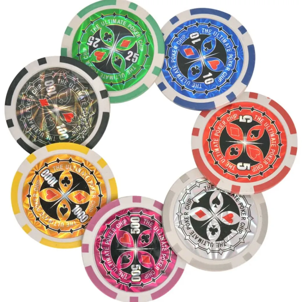 vidaXL Juegos-Juego combinado póker/blackjack con 600 fichas láser aluminio