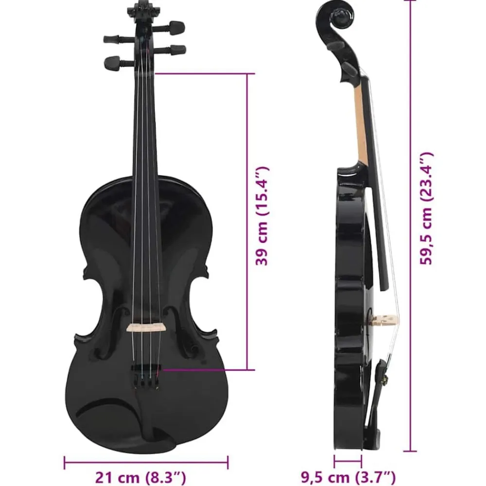 vidaXL Juego completo de violín con arco y mentonera 4/4 Negro Discount