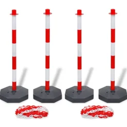 vidaXL Juego de 4 postes de barrera cadena de plástico 10 m cada una Online