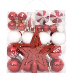 vidaXL Decoración-Juego de adornos de navidad de 64 piezas y blanco