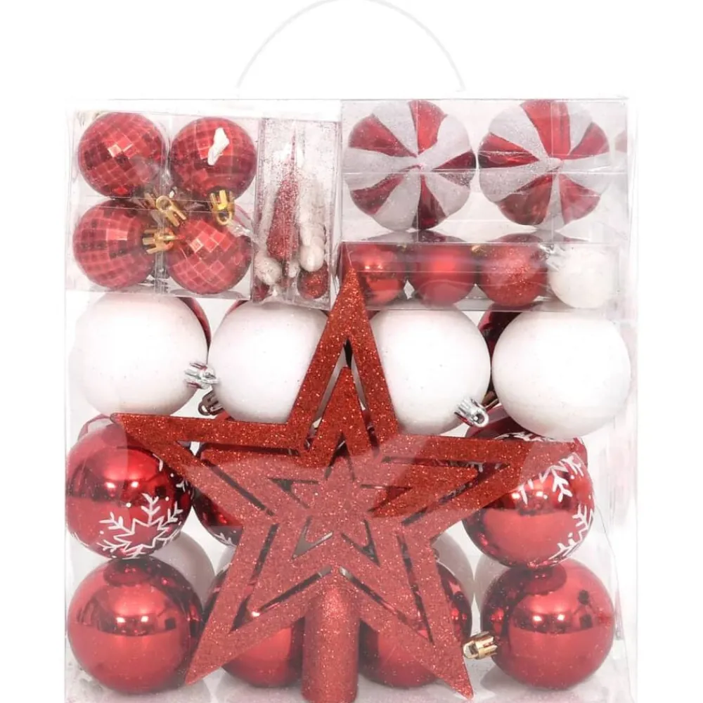 vidaXL Decoración-Juego de adornos de navidad de 64 piezas y blanco