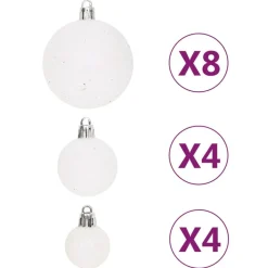 vidaXL Decoración-Juego de adornos de navidad de 64 piezas y blanco