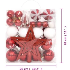 vidaXL Decoración-Juego de adornos de navidad de 64 piezas y blanco