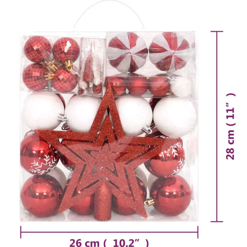 vidaXL Decoración-Juego de adornos de navidad de 64 piezas y blanco