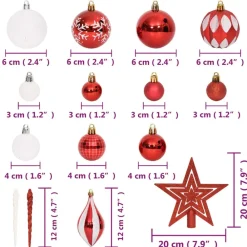 vidaXL Decoración-Juego de adornos de navidad de 64 piezas y blanco
