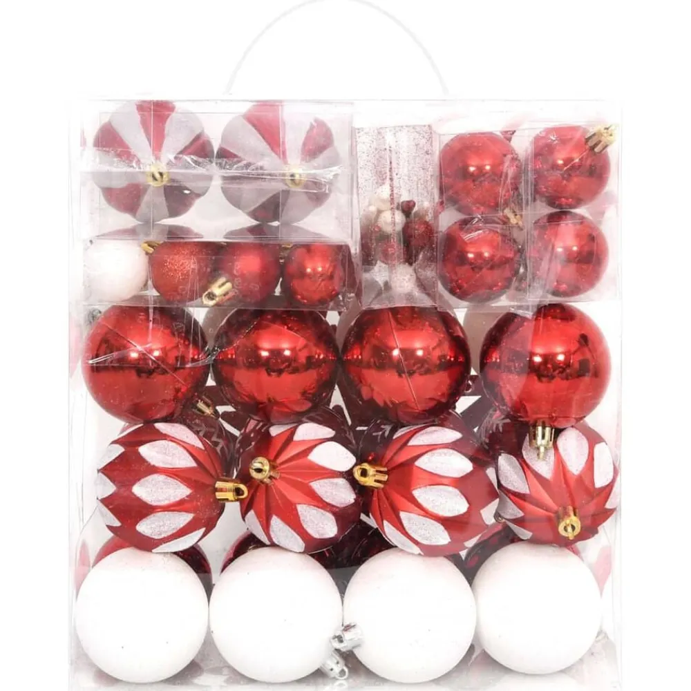 vidaXL Decoración-Juego de adornos de navidad de 64 piezas y blanco