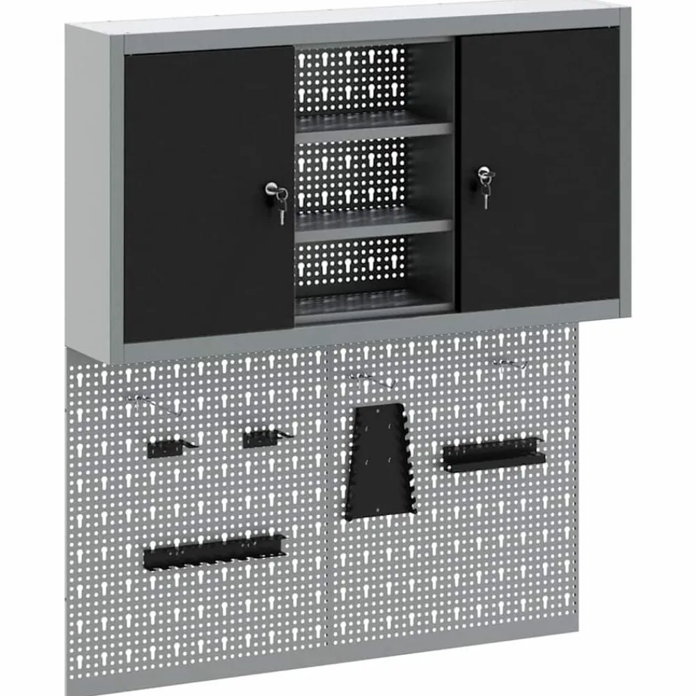 vidaXL Accesorios De Bricolaje-Juego de Armarios de Herramientas con estante 3 pcs