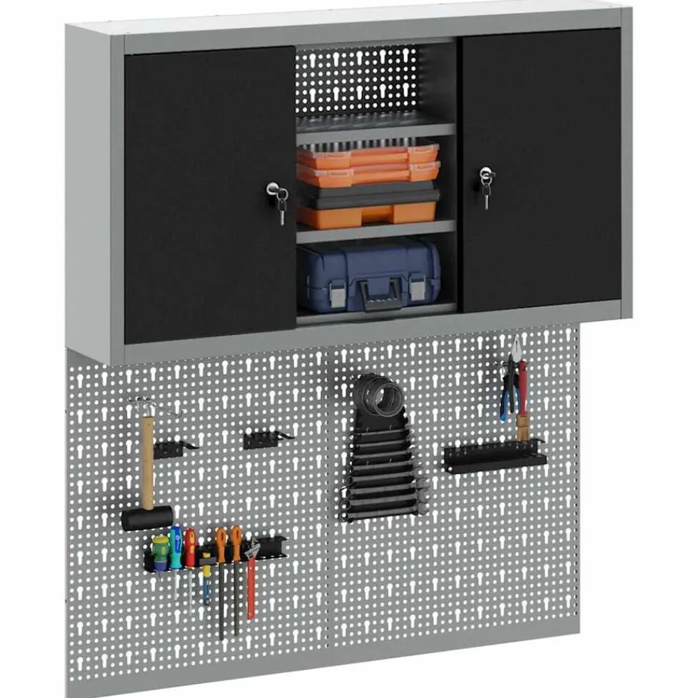 vidaXL Accesorios De Bricolaje-Juego de Armarios de Herramientas con estante 3 pcs