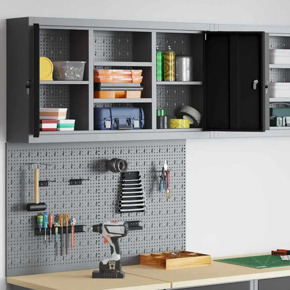 vidaXL Accesorios De Bricolaje-Juego de Armarios de Herramientas con estante 3 pcs