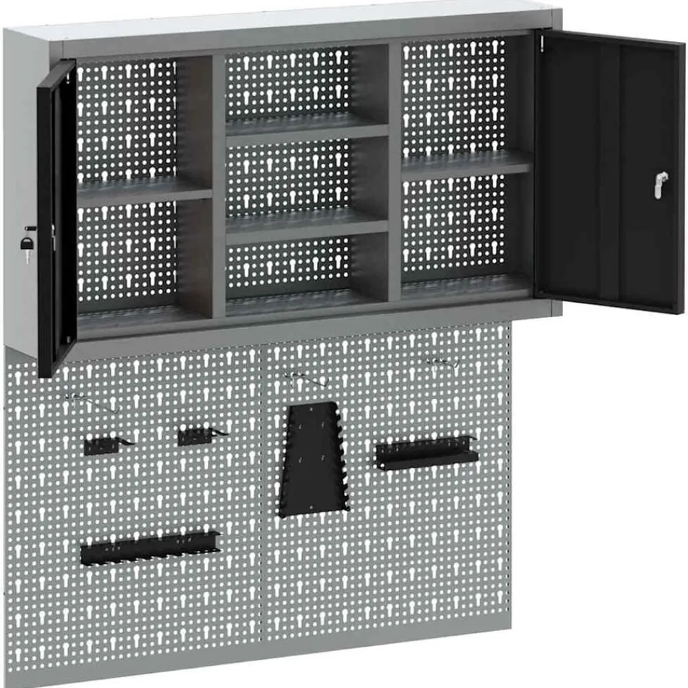 vidaXL Accesorios De Bricolaje-Juego de Armarios de Herramientas con estante 3 pcs