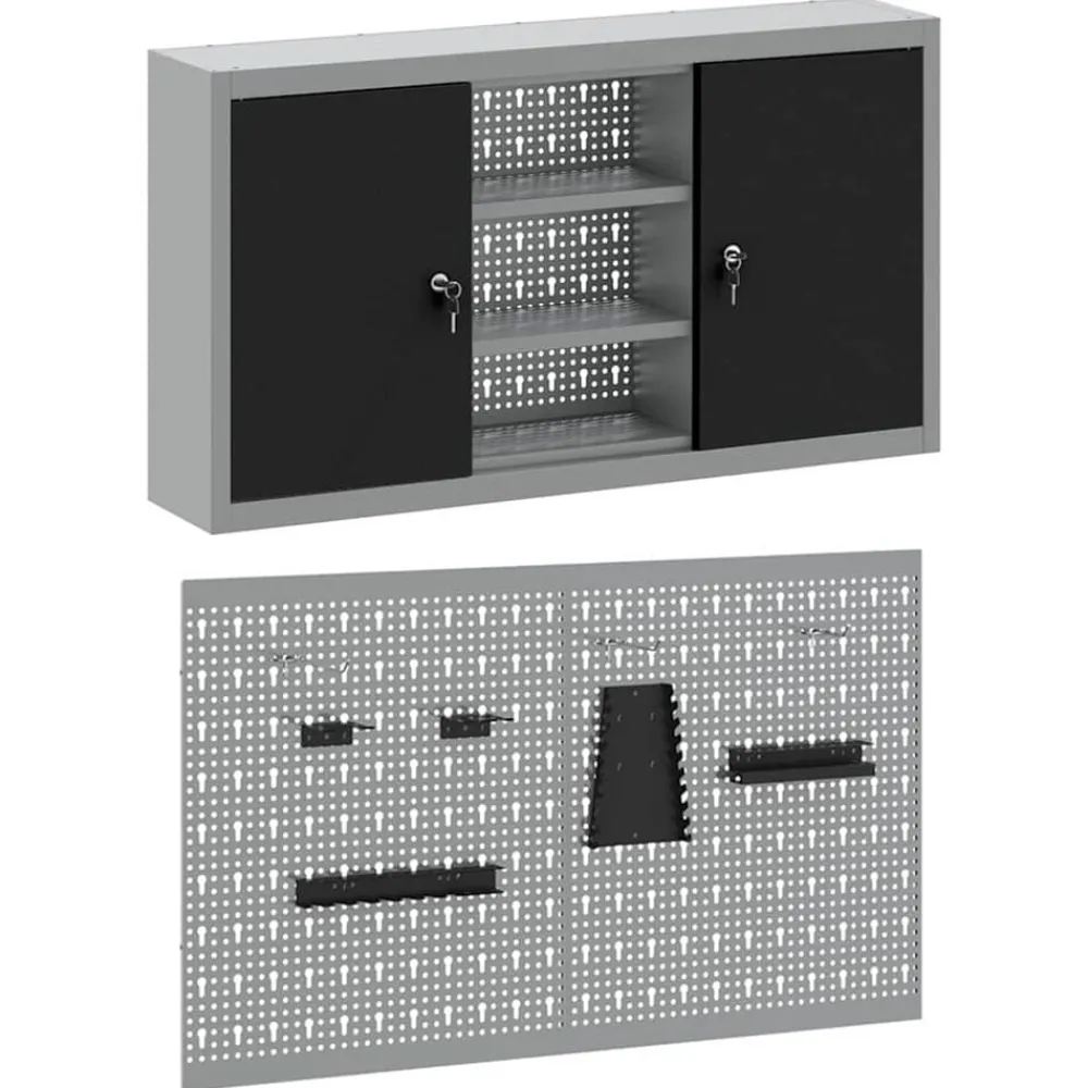 vidaXL Accesorios De Bricolaje-Juego de Armarios de Herramientas con estante 3 pcs