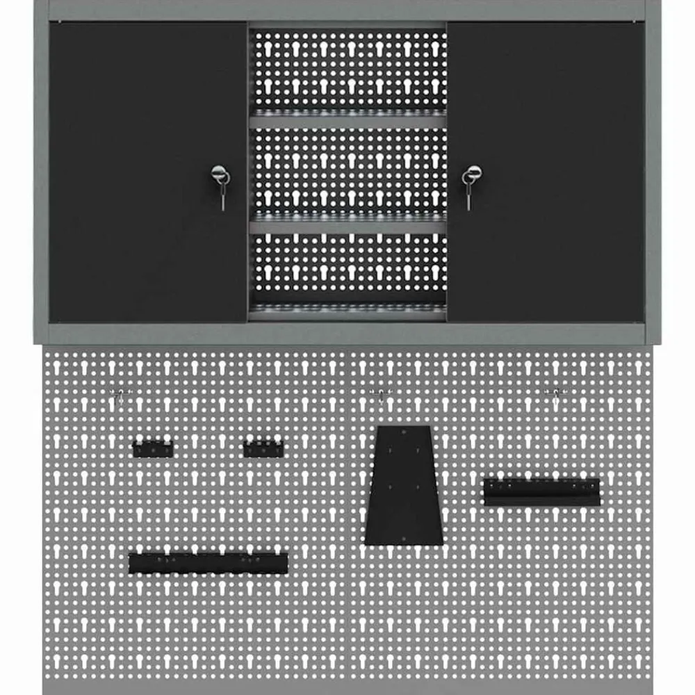vidaXL Accesorios De Bricolaje-Juego de Armarios de Herramientas con estante 3 pcs