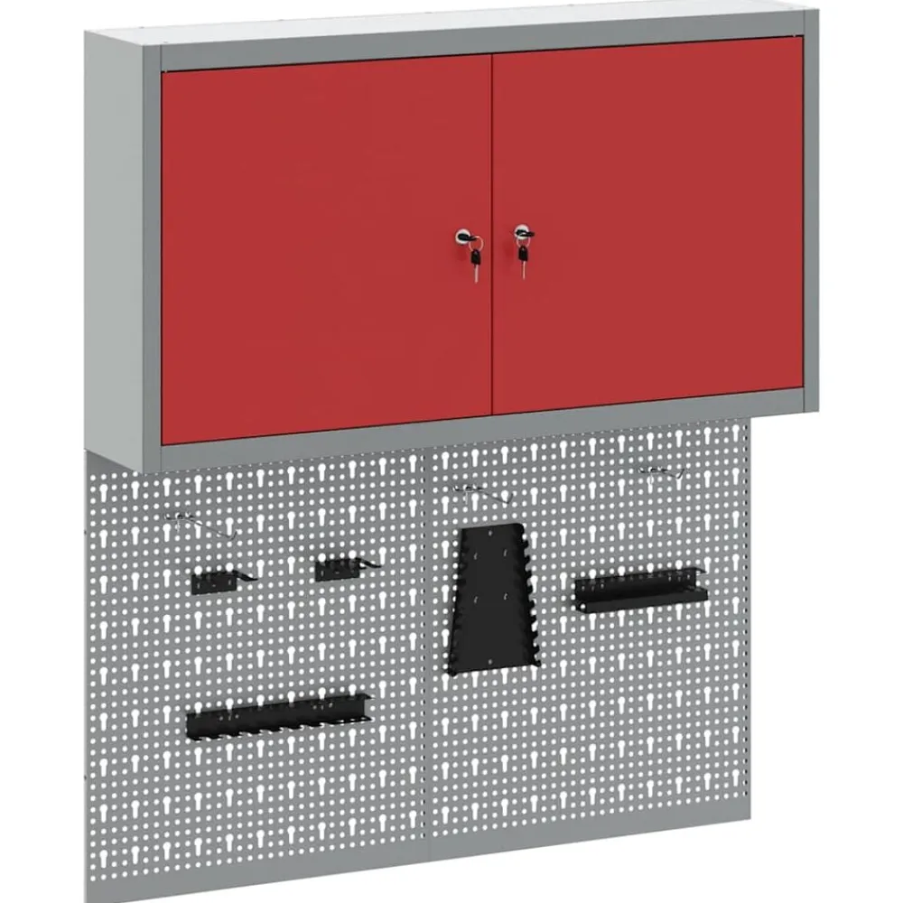 vidaXL Accesorios De Bricolaje-Juego de Armarios de Herramientas con estante 3 pcs