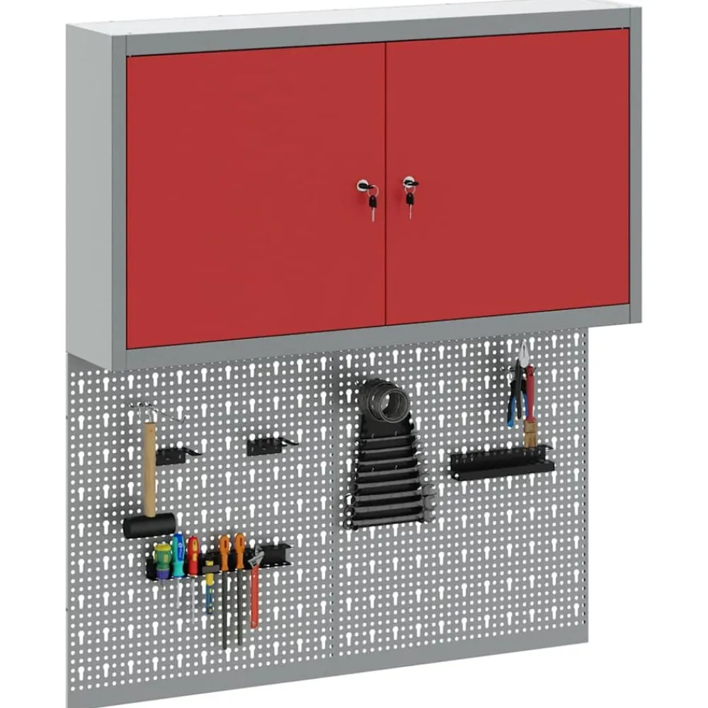 vidaXL Accesorios De Bricolaje-Juego de Armarios de Herramientas con estante 3 pcs