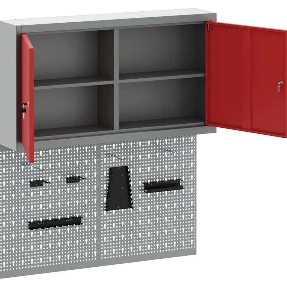 vidaXL Accesorios De Bricolaje-Juego de Armarios de Herramientas con estante 3 pcs