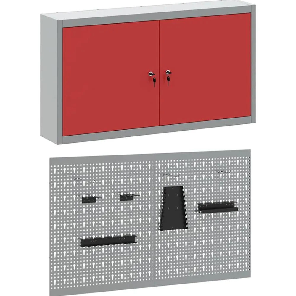 vidaXL Accesorios De Bricolaje-Juego de Armarios de Herramientas con estante 3 pcs