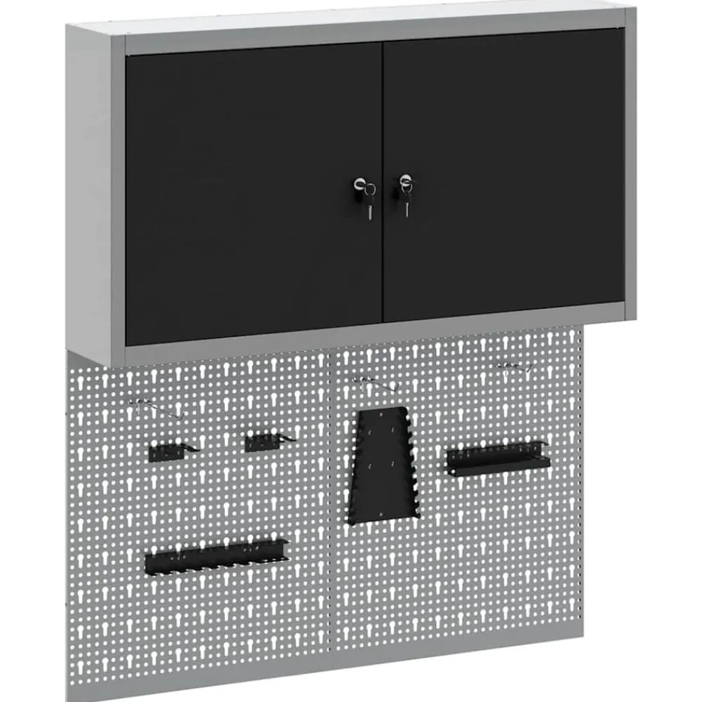 vidaXL Accesorios De Bricolaje-Juego de Armarios de Herramientas con estante 3 pcs