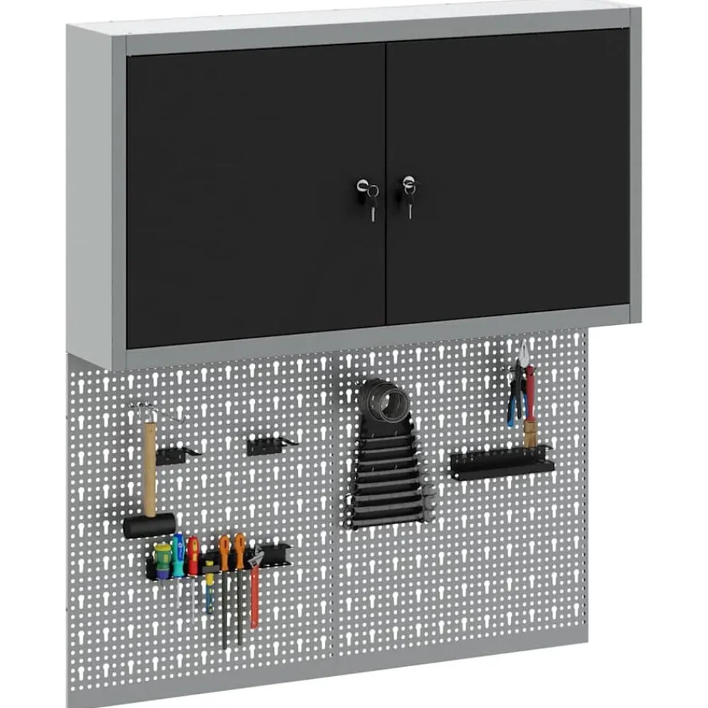vidaXL Accesorios De Bricolaje-Juego de Armarios de Herramientas con estante 3 pcs
